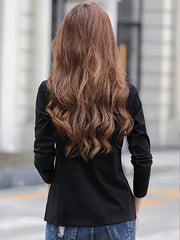 LUNE Women's Spring/Summer Solid Color Lapel Loose Fit Casual Long Sleeve T-Shirt - WestLine Apparel