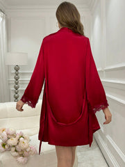 Lace Trimmed Cami Slip Dress And Robe Pajama Set - WestLine Apparel