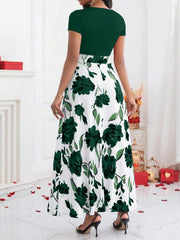 Lady Color-Block Flower Printed Empire Waist Dress - WestLine Apparel