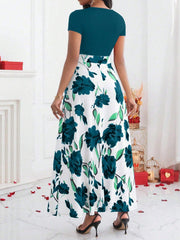 Lady Color-Block Flower Printed Empire Waist Dress - WestLine Apparel