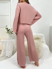 Lettuce Trim Trumpet Sleeve PJ Set / Pajama Set - WestLine Apparel