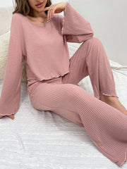 Lettuce Trim Trumpet Sleeve PJ Set / Pajama Set - WestLine Apparel