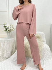 Lettuce Trim Trumpet Sleeve PJ Set / Pajama Set - WestLine Apparel