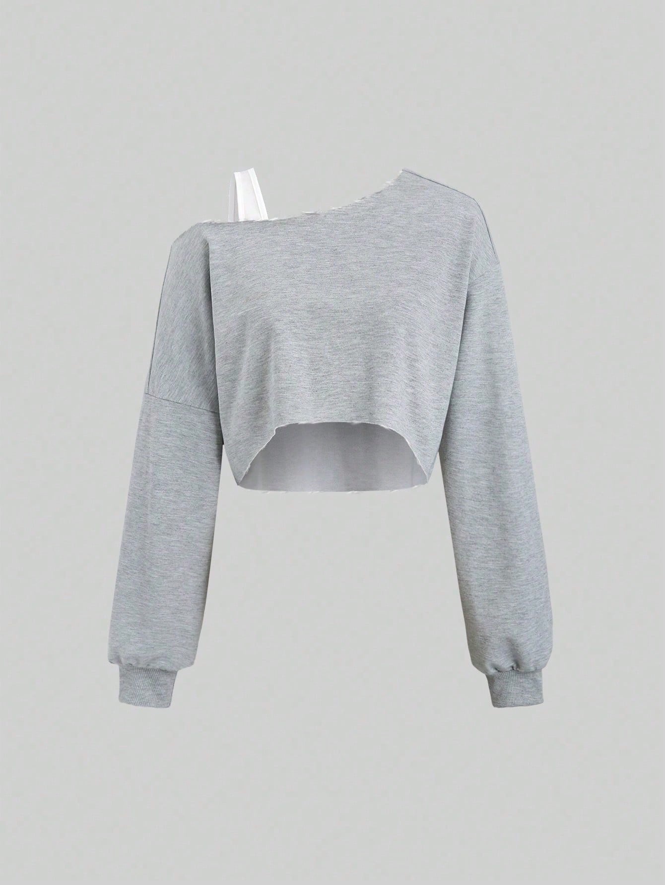 MOOSTA Colorblock Asymmetrical Neck Cropped Women's Sweatshirt - WestLine Apparel