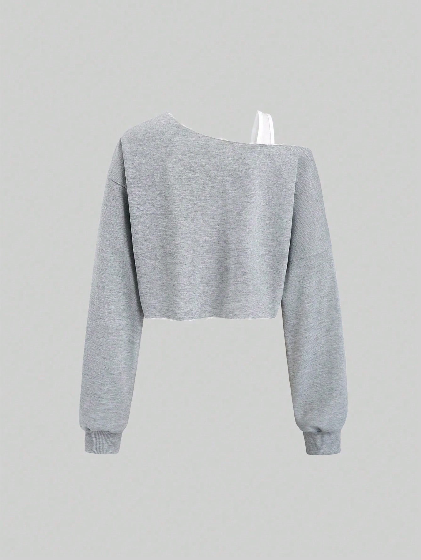 MOOSTA Colorblock Asymmetrical Neck Cropped Women's Sweatshirt - WestLine Apparel