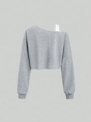 MOOSTA Colorblock Asymmetrical Neck Cropped Women's Sweatshirt - WestLine Apparel