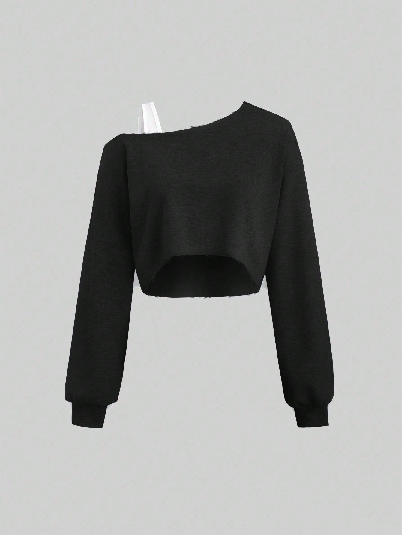 MOOSTA Colorblock Asymmetrical Neck Cropped Women's Sweatshirt - WestLine Apparel