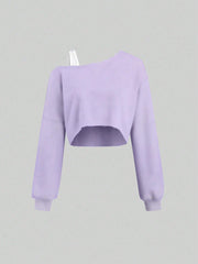 MOOSTA Colorblock Asymmetrical Neck Cropped Women's Sweatshirt - WestLine Apparel
