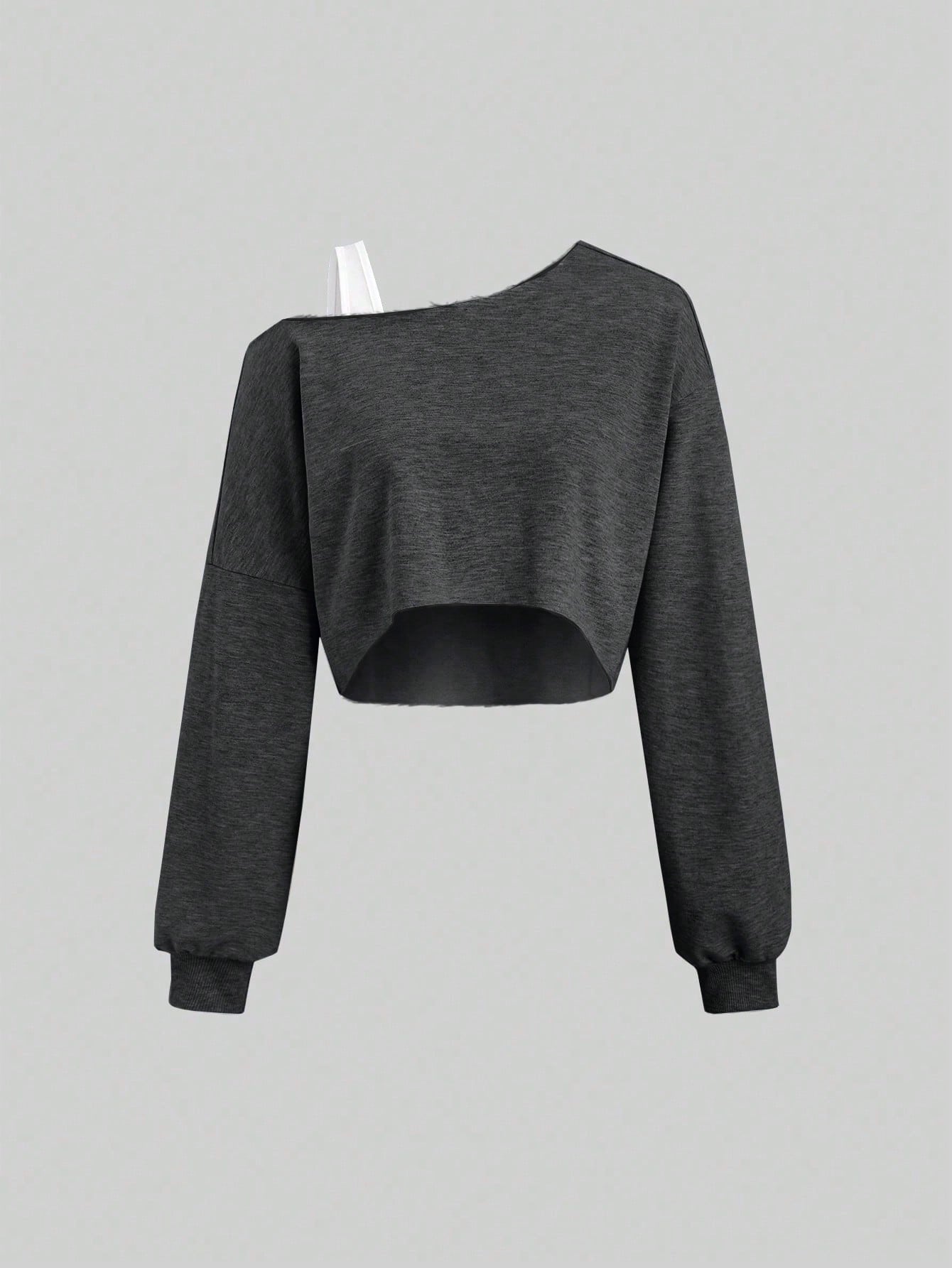 MOOSTA Colorblock Asymmetrical Neck Cropped Women's Sweatshirt - WestLine Apparel