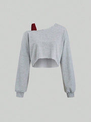 MOOSTA Colorblock Asymmetrical Neck Cropped Women's Sweatshirt - WestLine Apparel