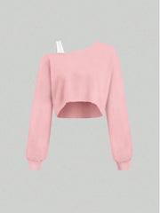 MOOSTA Colorblock Asymmetrical Neck Cropped Women's Sweatshirt - WestLine Apparel