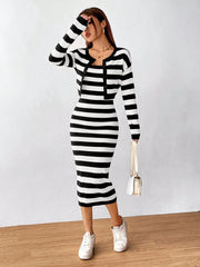 MOOSTA Striped Pattern Drop Shoulder Cardigan & Knit Skirt - WestLine Apparel