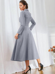 Modely Solid Color Shawl Collar Double Breasted Blouse And Skirt Suit - WestLine Apparel