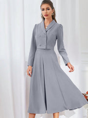 Modely Solid Color Shawl Collar Double Breasted Blouse And Skirt Suit - WestLine Apparel