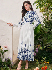 Modely Women Spring Floral Printed Long Sleeve Pleated Hem Maxi Dress - WestLine Apparel