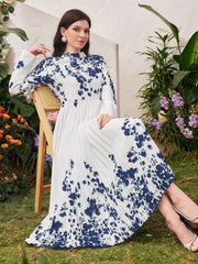 Modely Women Spring Floral Printed Long Sleeve Pleated Hem Maxi Dress - WestLine Apparel
