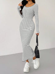 PETITE Solid Color Round Neck Slim Long Sleeve Dress - WestLine Apparel