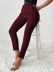 PETITE Solid Color Tapered Spring Women Pants - WestLine Apparel