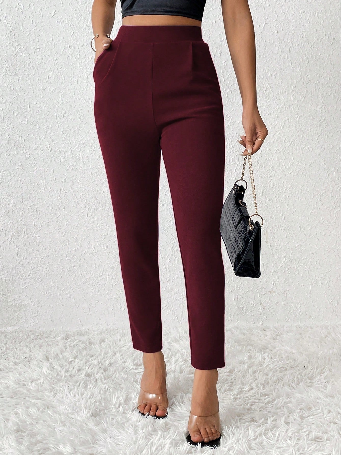 PETITE Solid Color Tapered Spring Women Pants - WestLine Apparel