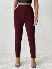 PETITE Solid Color Tapered Spring Women Pants - WestLine Apparel