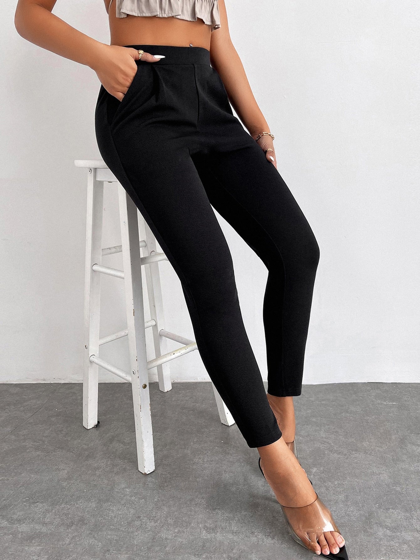 PETITE Solid Color Tapered Spring Women Pants - WestLine Apparel