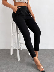 PETITE Solid Color Tapered Spring Women Pants - WestLine Apparel