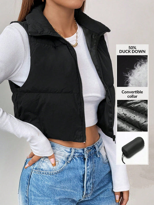 PETITE Zip Up Crop Vest Padded Coat - WestLine Apparel