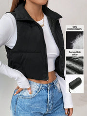 PETITE Zip Up Crop Vest Padded Coat - WestLine Apparel