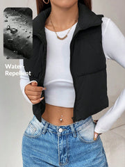PETITE Zip Up Crop Vest Padded Coat - WestLine Apparel