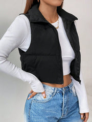 PETITE Zip Up Crop Vest Padded Coat - WestLine Apparel