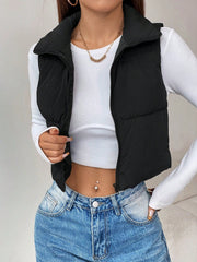 PETITE Zip Up Crop Vest Padded Coat - WestLine Apparel