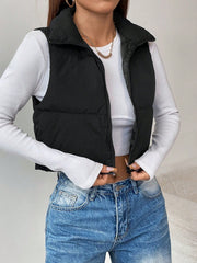 PETITE Zip Up Crop Vest Padded Coat - WestLine Apparel