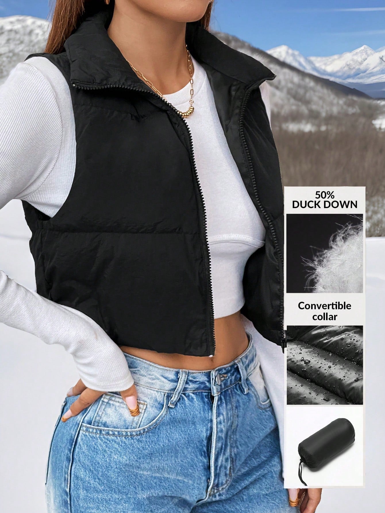 PETITE Zip Up Crop Vest Padded Coat - WestLine Apparel
