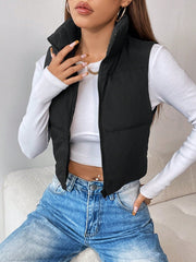 PETITE Zip Up Crop Vest Padded Coat - WestLine Apparel