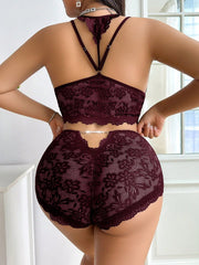 Plus Size Lace Sexy Halterneck Nightwear Set - WestLine Apparel