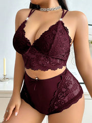 Plus Size Lace Sexy Halterneck Nightwear Set - WestLine Apparel