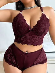 Plus Size Lace Sexy Halterneck Nightwear Set - WestLine Apparel