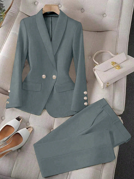Privé Apricot Colored Long Sleeve Lapel Blazer Suit Set For Women , Bussines Casual Women - WestLine Apparel