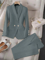Privé Apricot Colored Long Sleeve Lapel Blazer Suit Set For Women , Bussines Casual Women - WestLine Apparel
