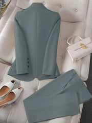 Privé Apricot Colored Long Sleeve Lapel Blazer Suit Set For Women , Bussines Casual Women - WestLine Apparel