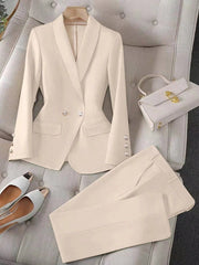 Privé Apricot Colored Long Sleeve Lapel Blazer Suit Set For Women , Bussines Casual Women - WestLine Apparel