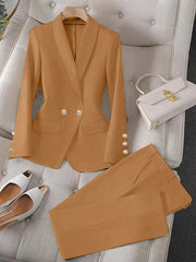 Privé Apricot Colored Long Sleeve Lapel Blazer Suit Set For Women , Bussines Casual Women - WestLine Apparel