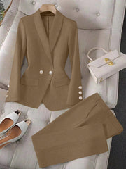 Privé Apricot Colored Long Sleeve Lapel Blazer Suit Set For Women , Bussines Casual Women - WestLine Apparel