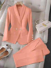 Privé Apricot Colored Long Sleeve Lapel Blazer Suit Set For Women , Bussines Casual Women - WestLine Apparel