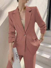 Privé Ladies' Solid Color Simple Daily Suit Jacket And Pants Set - WestLine Apparel
