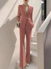 Privé Ladies' Solid Color Simple Daily Suit Jacket And Pants Set - WestLine Apparel