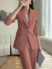 Privé Ladies' Solid Color Simple Daily Suit Jacket And Pants Set - WestLine Apparel