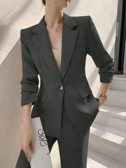 Privé Ladies' Solid Color Simple Daily Suit Jacket And Pants Set - WestLine Apparel
