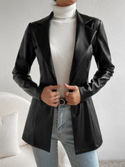 Privé Lapel Collar Single Button PU Black Coat - WestLine Apparel