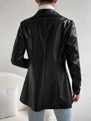 Privé Lapel Collar Single Button PU Black Coat - WestLine Apparel